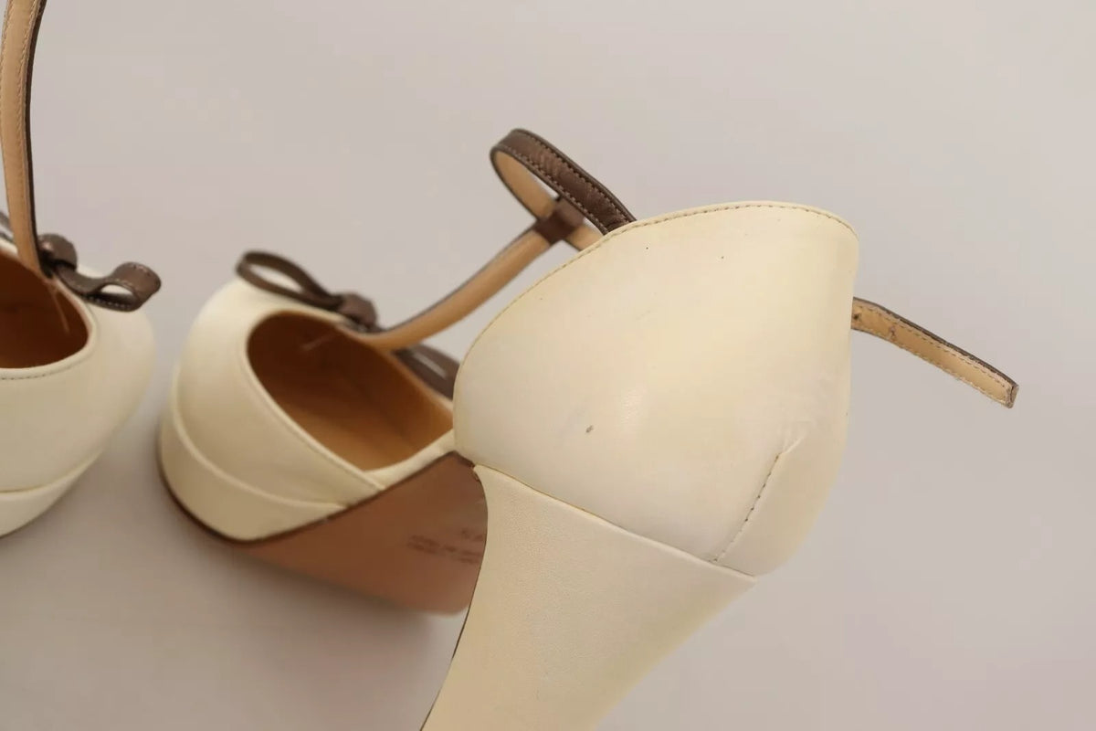 SERGIO LEVANTESI Sandales à Talons T-Strap en Cuir Off White