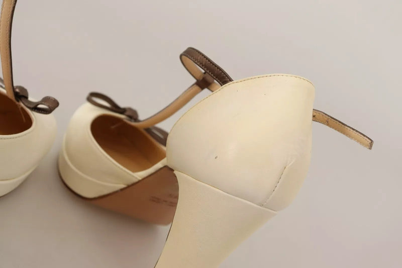 SERGIO LEVANTESI Off White Leather T-Strap Heels Sandals