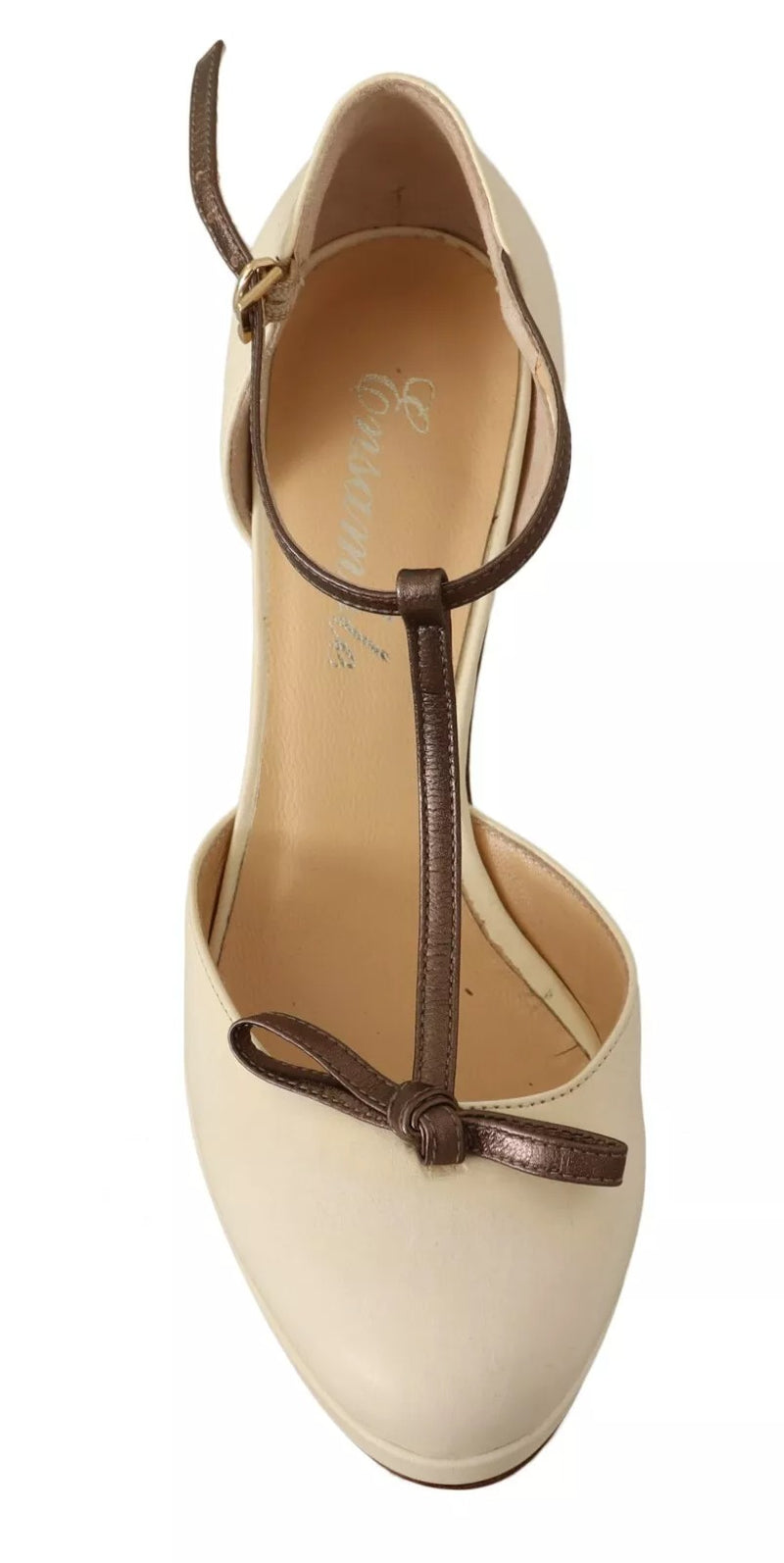 SERGIO LEVANTESI Off White Leather T-Strap Heels Sandals