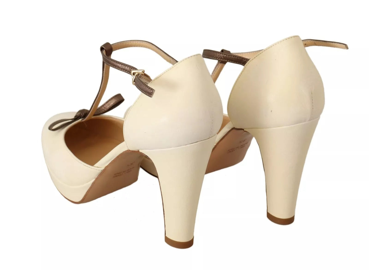 SERGIO LEVANTESI Sandales à Talons T-Strap en Cuir Off White