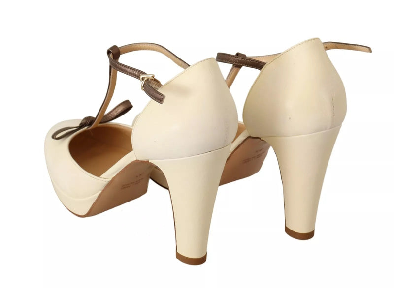 SERGIO LEVANTESI Off White Leather T-Strap Heels Sandals