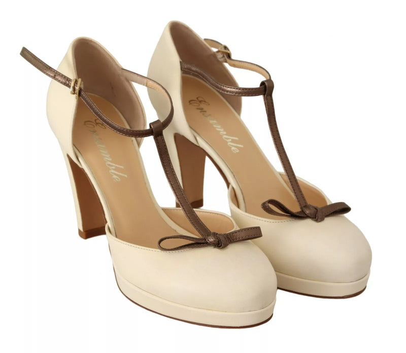 SERGIO LEVANTESI Off White Leather T-Strap Heels Sandals