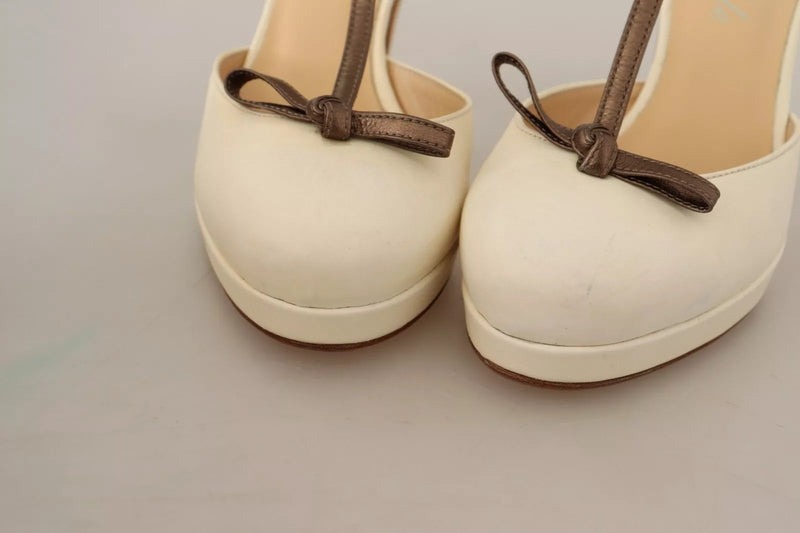 SERGIO LEVANTESI Off White Leather T-Strap Heels Sandals