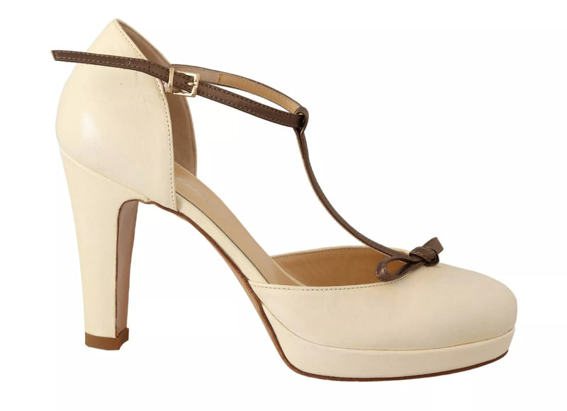 SERGIO LEVANTESI Off White Leather T-Strap Heels Sandals