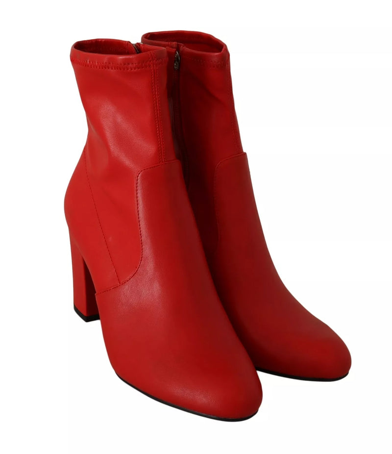 Steve Madden Red Leather Block Heels Ankle Boots