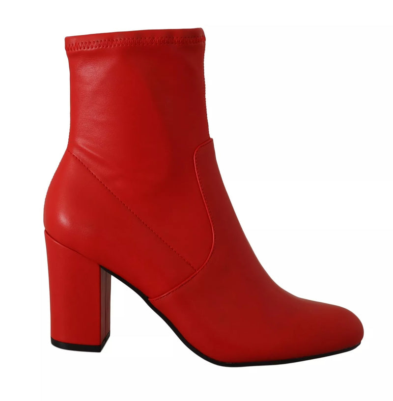 Steve Madden Red Leather Block Heels Ankle Boots