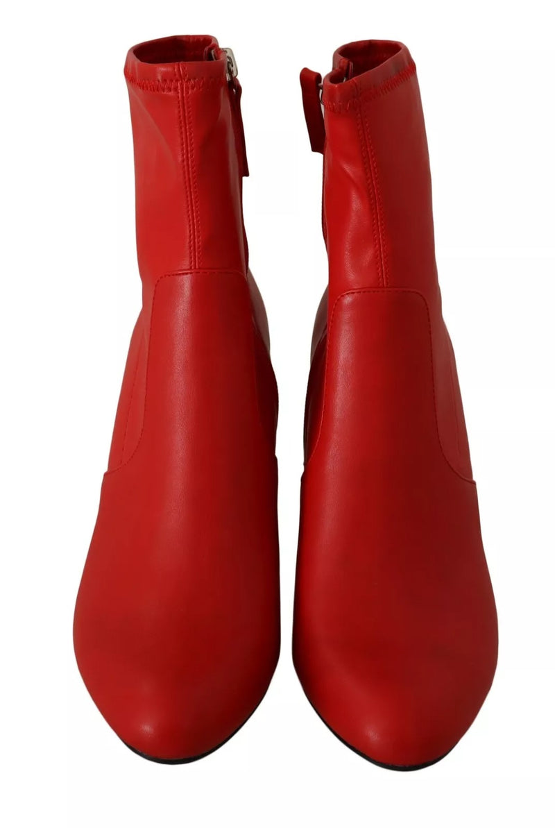 Steve Madden Red Leather Block Heels Ankle Boots