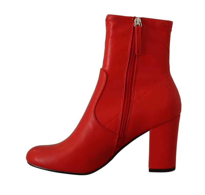 Steve Madden Red Leather Block Heels Ankle Boots
