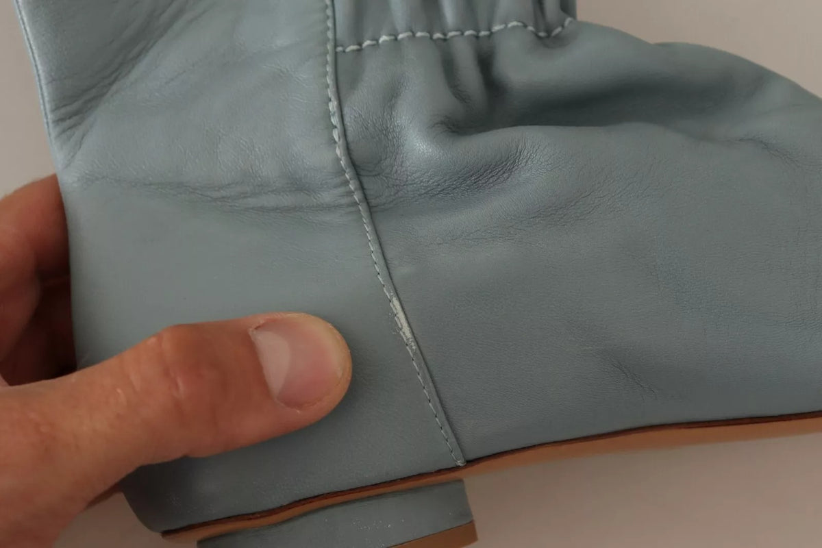 Valentino Blue Leather Elastic Flats Pull On Knee High Boots