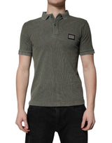 Polo en coton vert armée avec plaque de logo Dolce &amp; Gabbana - T-shirt