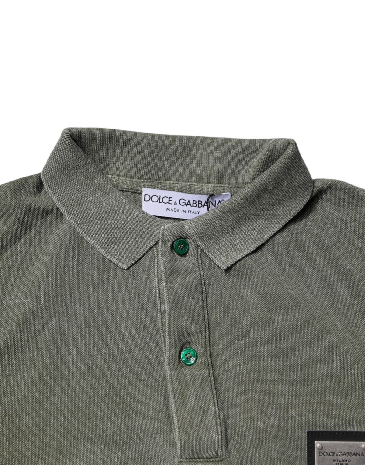 Polo en coton vert armée avec plaque de logo Dolce &amp; Gabbana - T-shirt