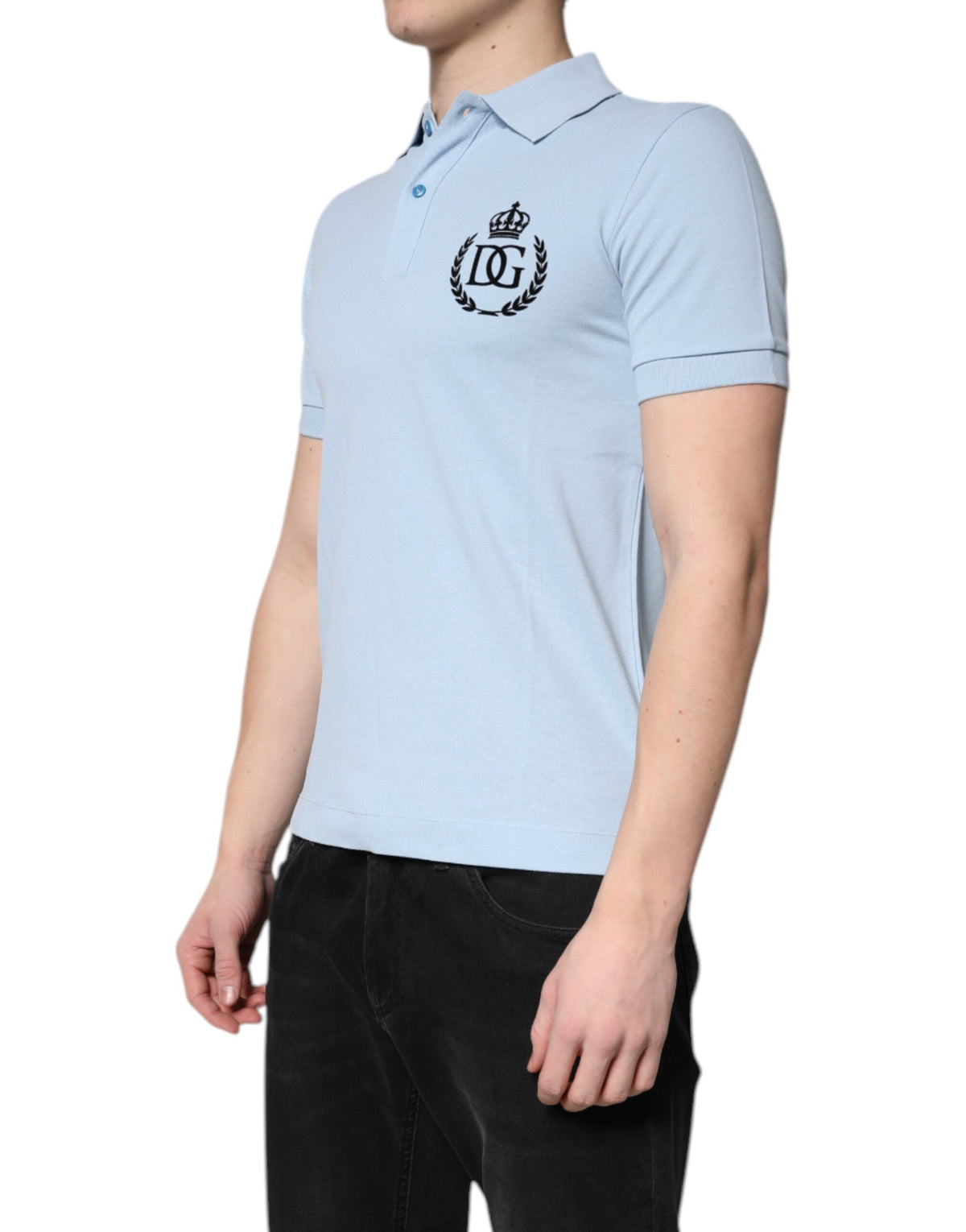 Polo en coton à col couronne bleu ciel de Dolce &amp; Gabbana