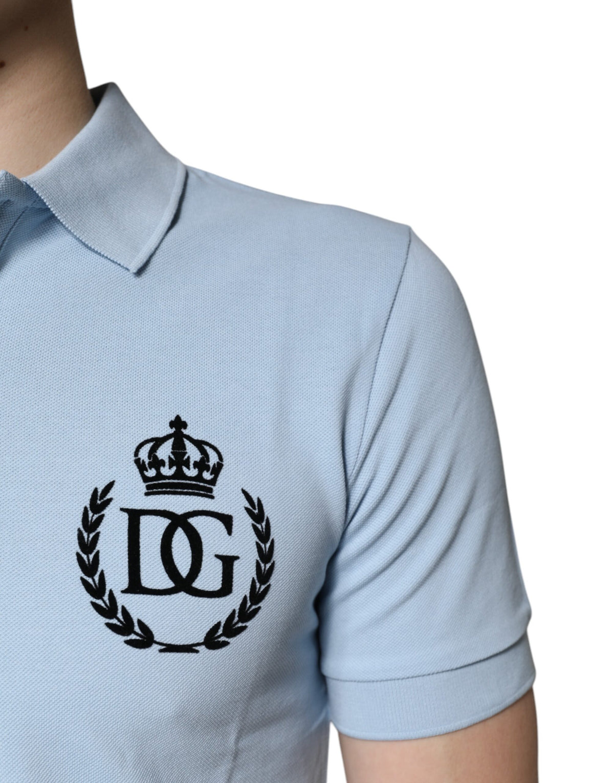 Polo en coton à col couronne bleu ciel de Dolce &amp; Gabbana