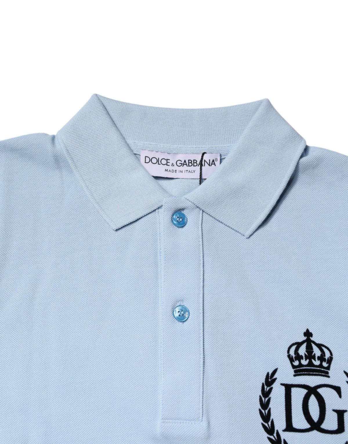 Polo en coton à col couronne bleu ciel de Dolce &amp; Gabbana