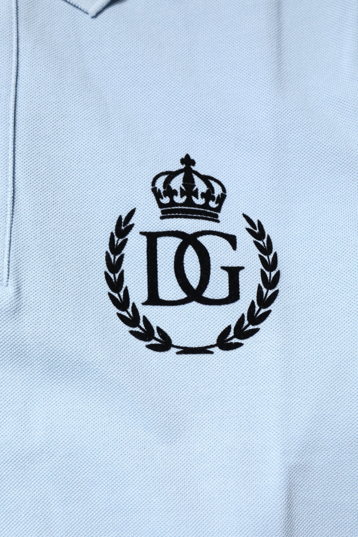 Polo en coton à col couronne bleu ciel de Dolce &amp; Gabbana