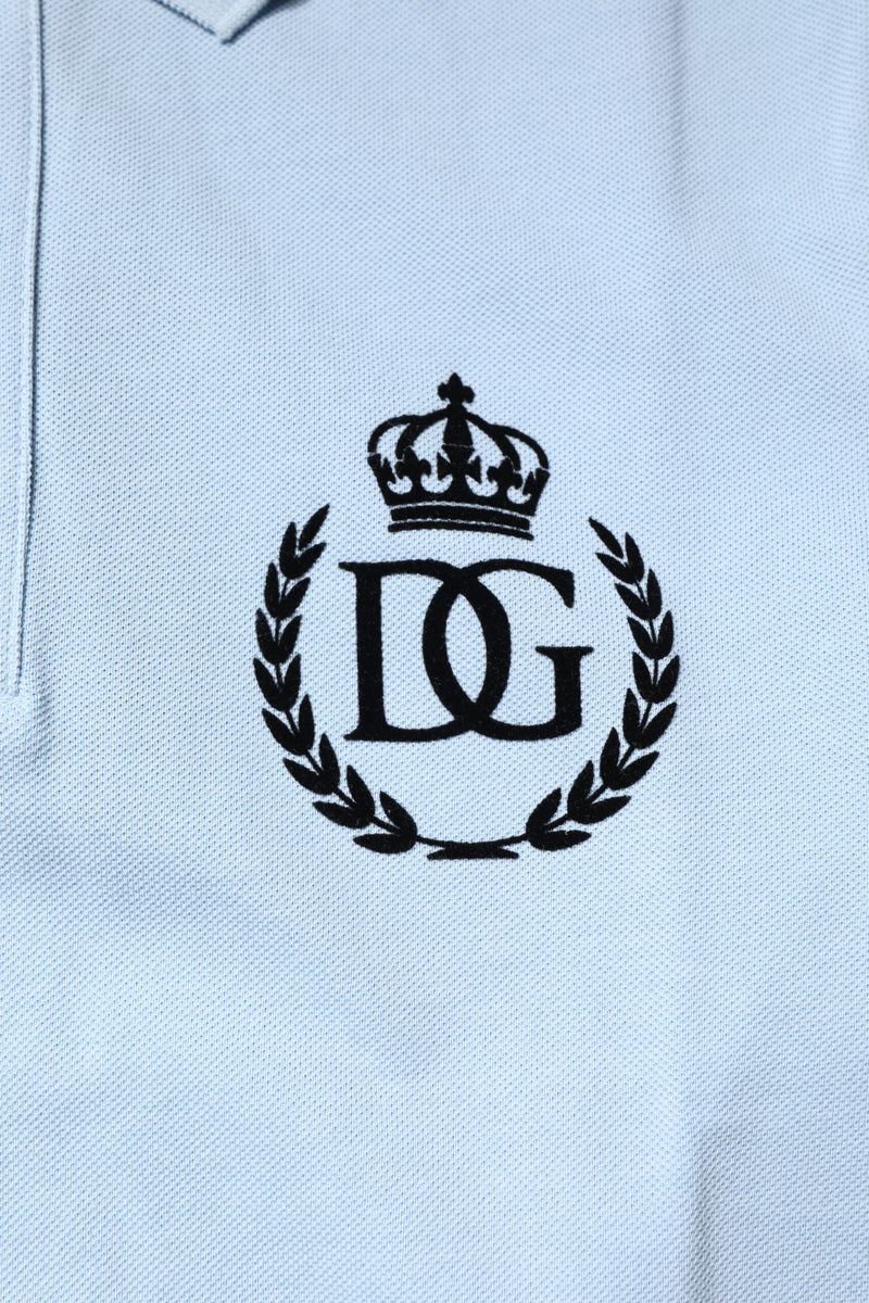 Dolce & Gabbana Sky Blue Cotton Crown Collared Polo T-shirt