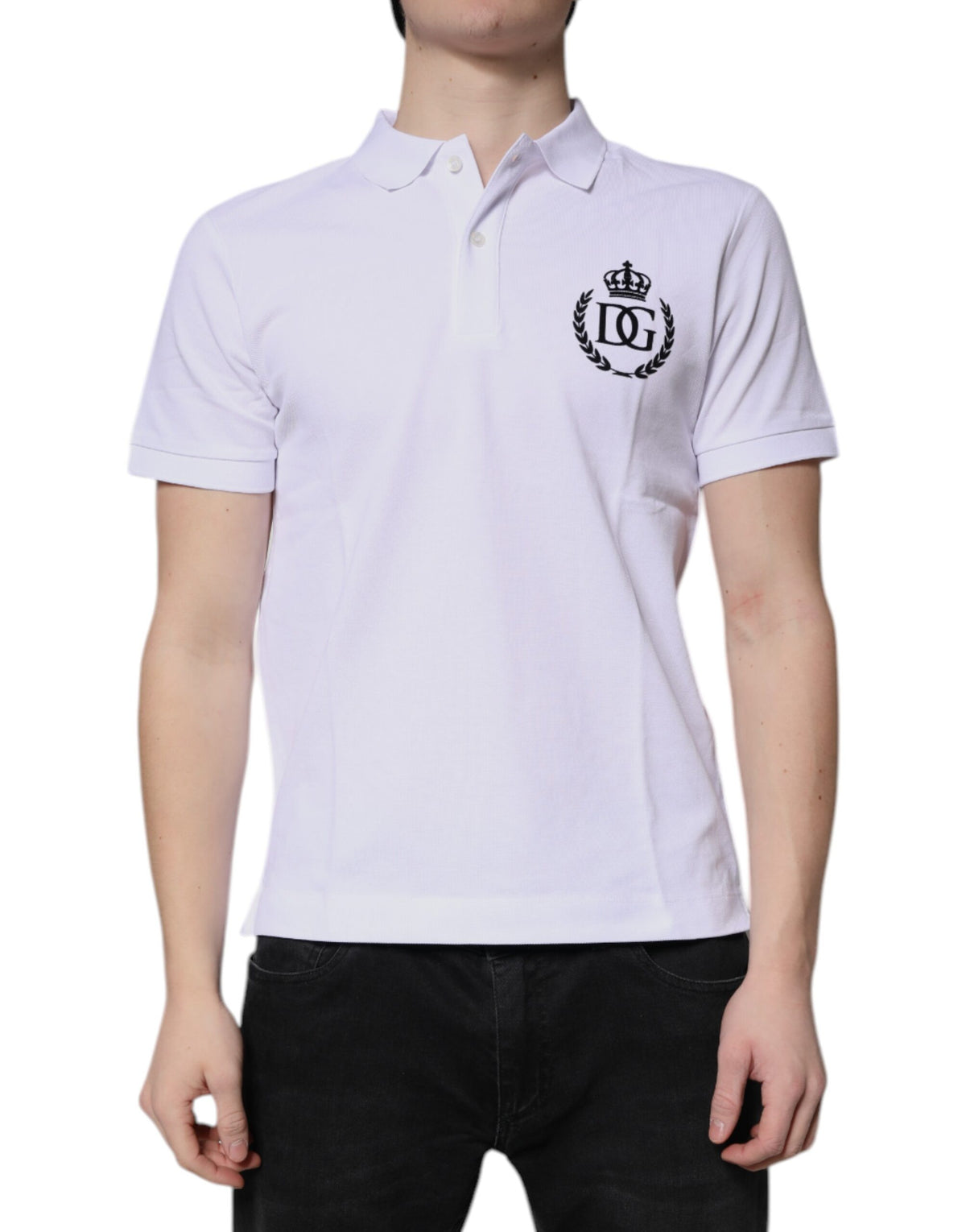 Polo homme en coton blanc à col couronne Dolce &amp; Gabbana