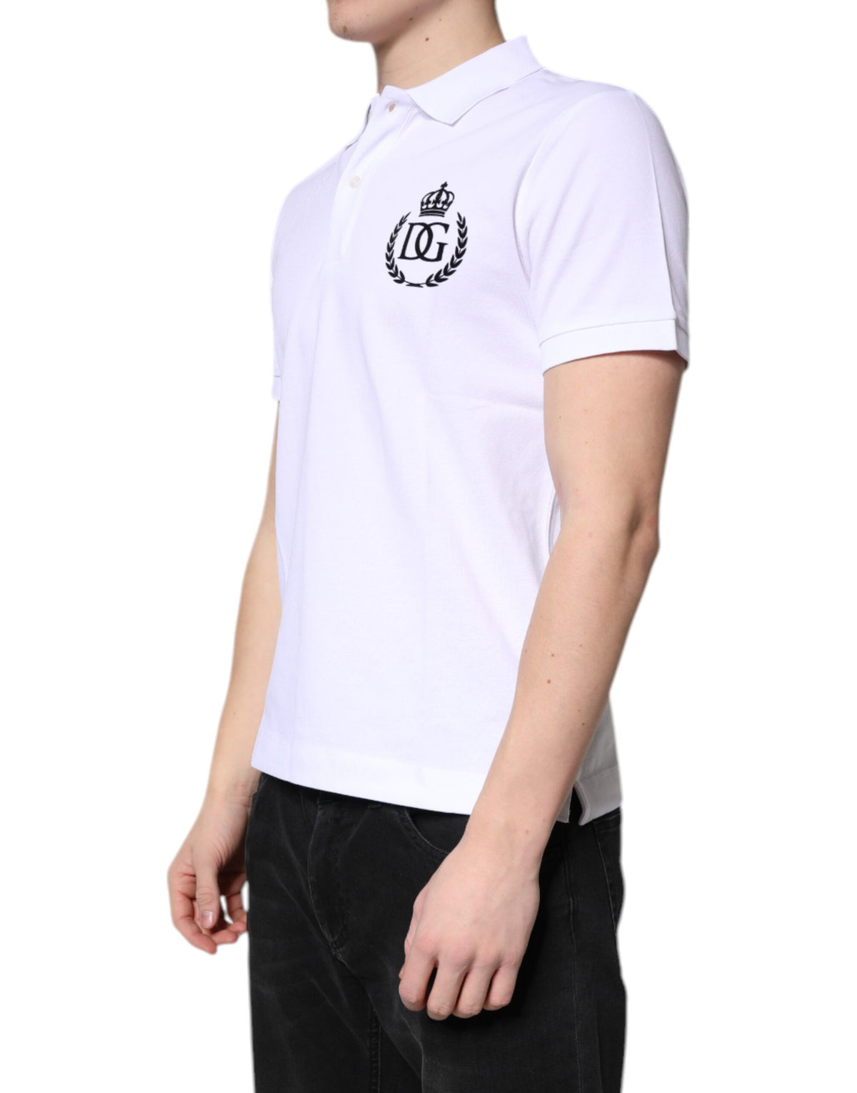 Polo homme en coton blanc à col couronne Dolce &amp; Gabbana