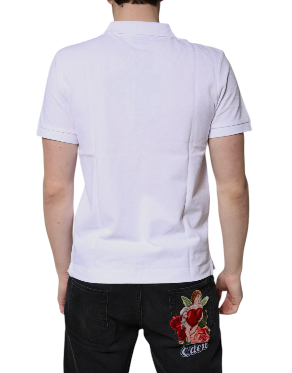 Polo homme en coton blanc à col couronne Dolce &amp; Gabbana