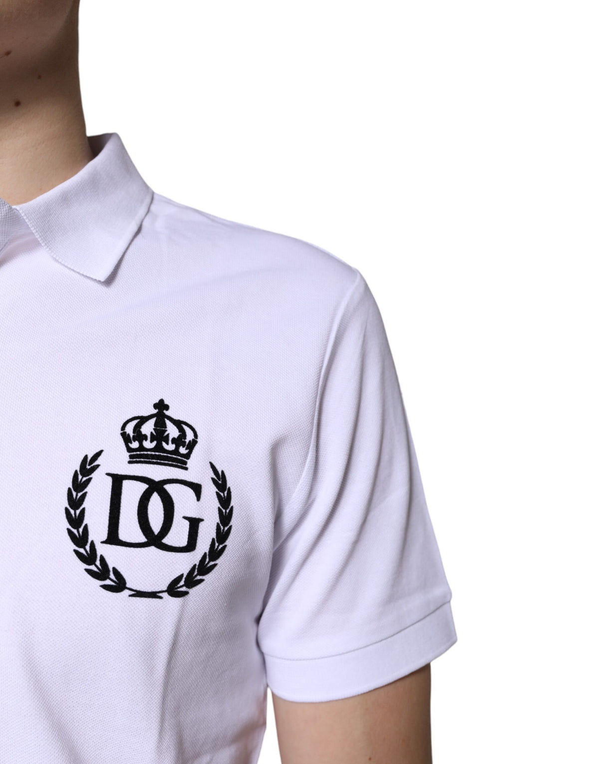 Polo homme en coton blanc à col couronne Dolce &amp; Gabbana