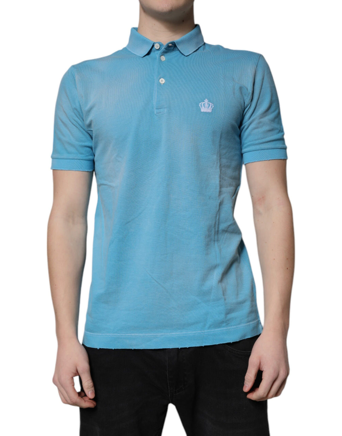 Polo homme Dolce &amp; Gabbana en coton bleu à col montant