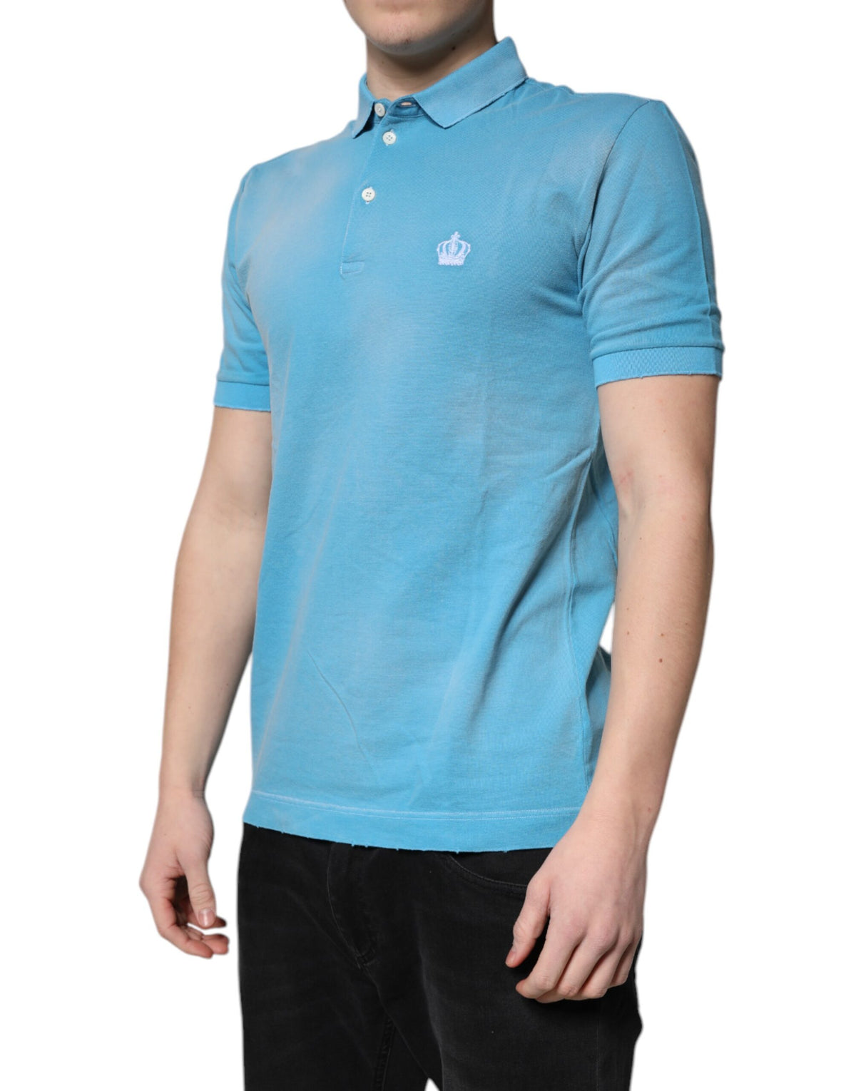 Polo homme Dolce &amp; Gabbana en coton bleu à col montant