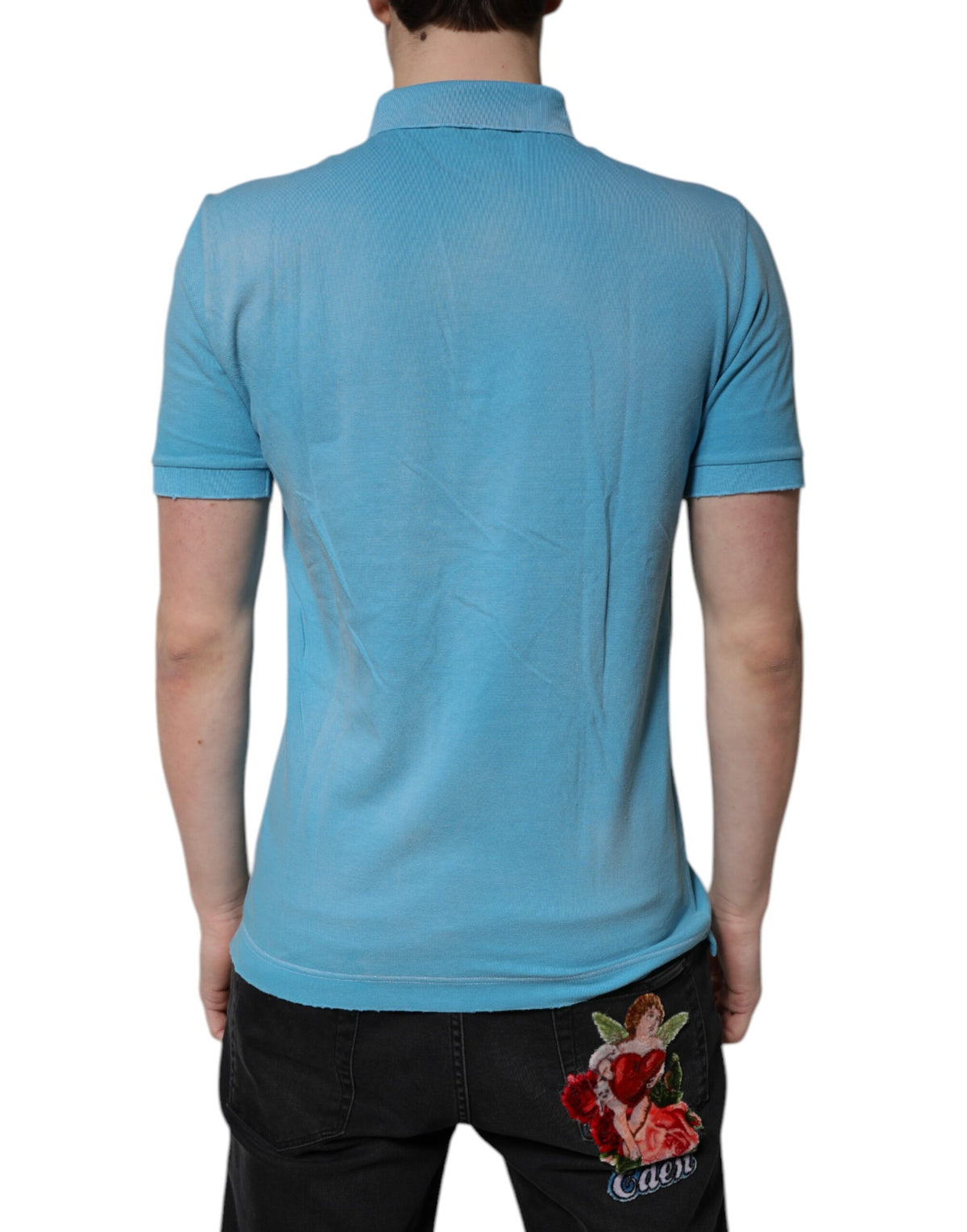 Polo homme Dolce &amp; Gabbana en coton bleu à col montant