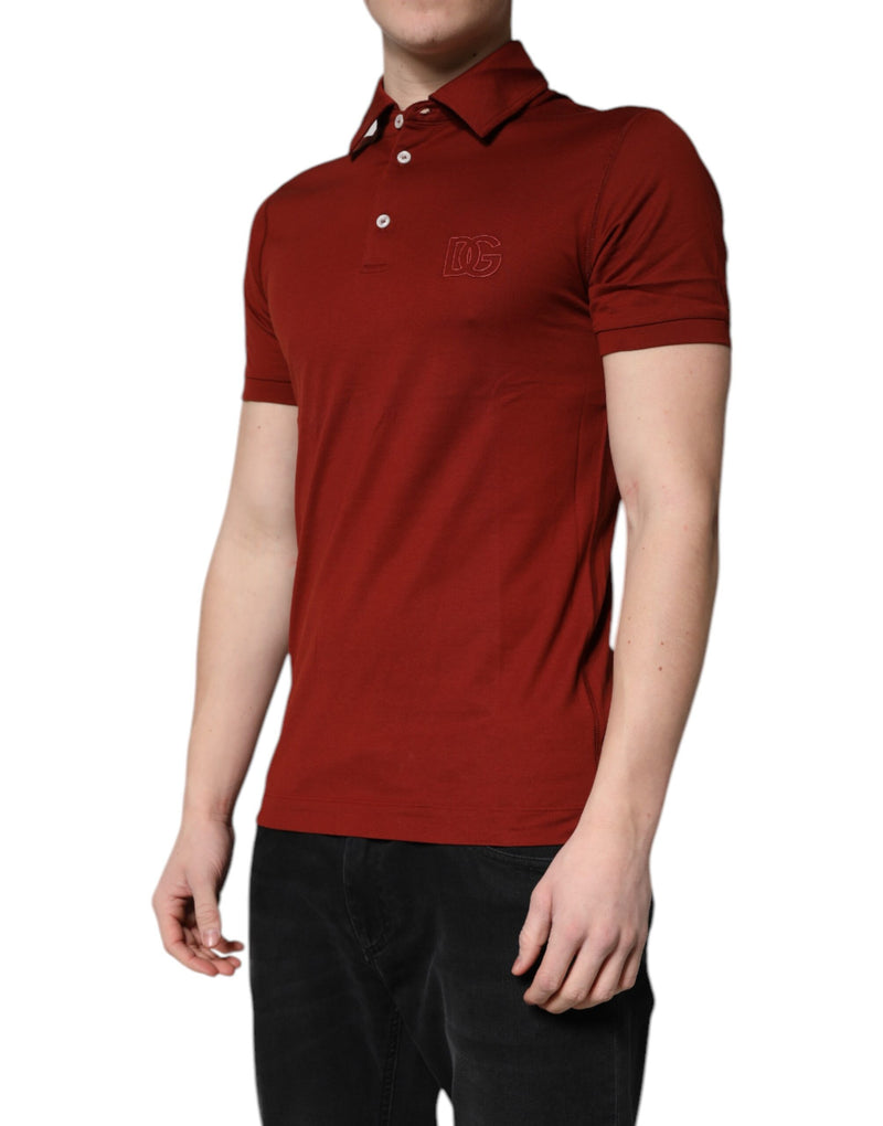 Polo homme en coton rouge à col boutonné avec logo DG de Dolce &amp; Gabbana