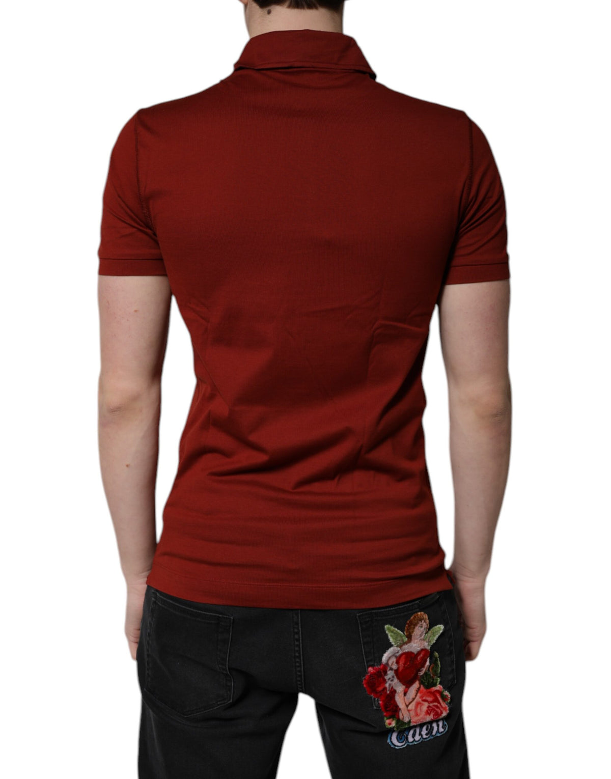 Polo homme en coton rouge à col boutonné avec logo DG de Dolce &amp; Gabbana