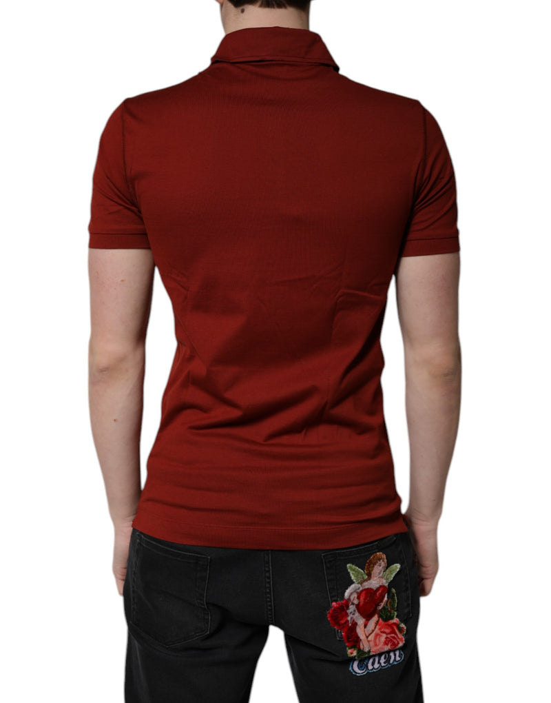 Polo homme en coton rouge à col boutonné avec logo DG de Dolce &amp; Gabbana