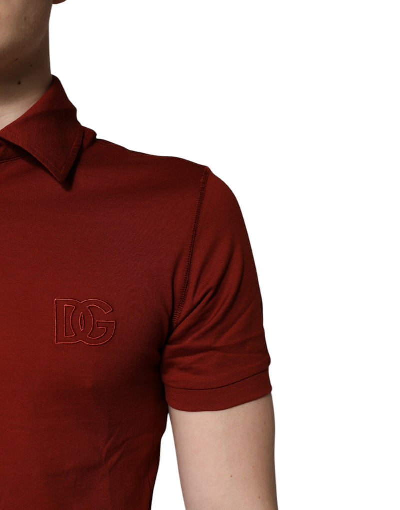 Polo homme en coton rouge à col boutonné avec logo DG de Dolce &amp; Gabbana