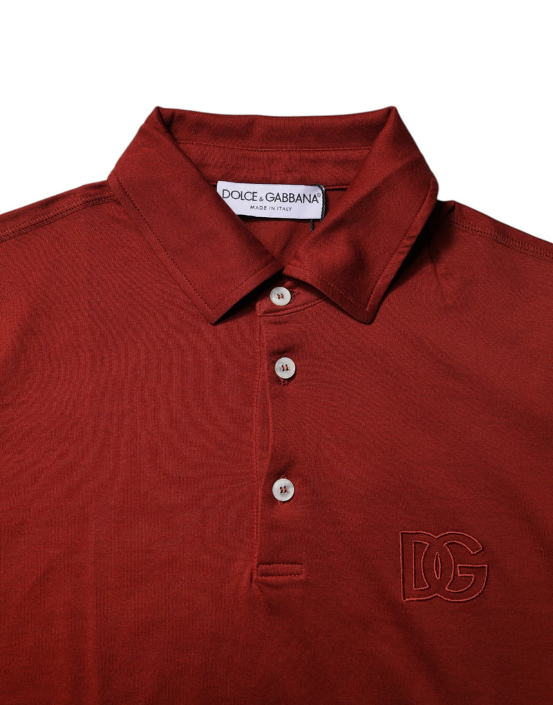Polo homme en coton rouge à col boutonné avec logo DG de Dolce &amp; Gabbana