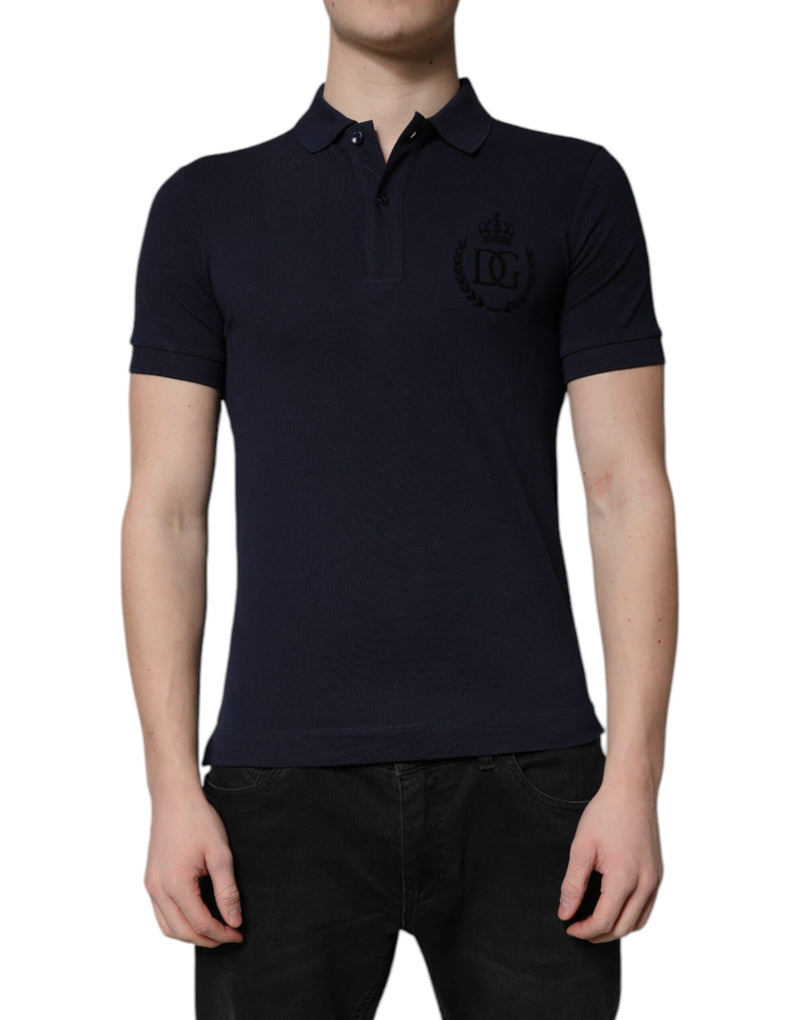 Dolce &amp; Gabbana donkerblauwe katoenen polo-t-shirt met kraag.