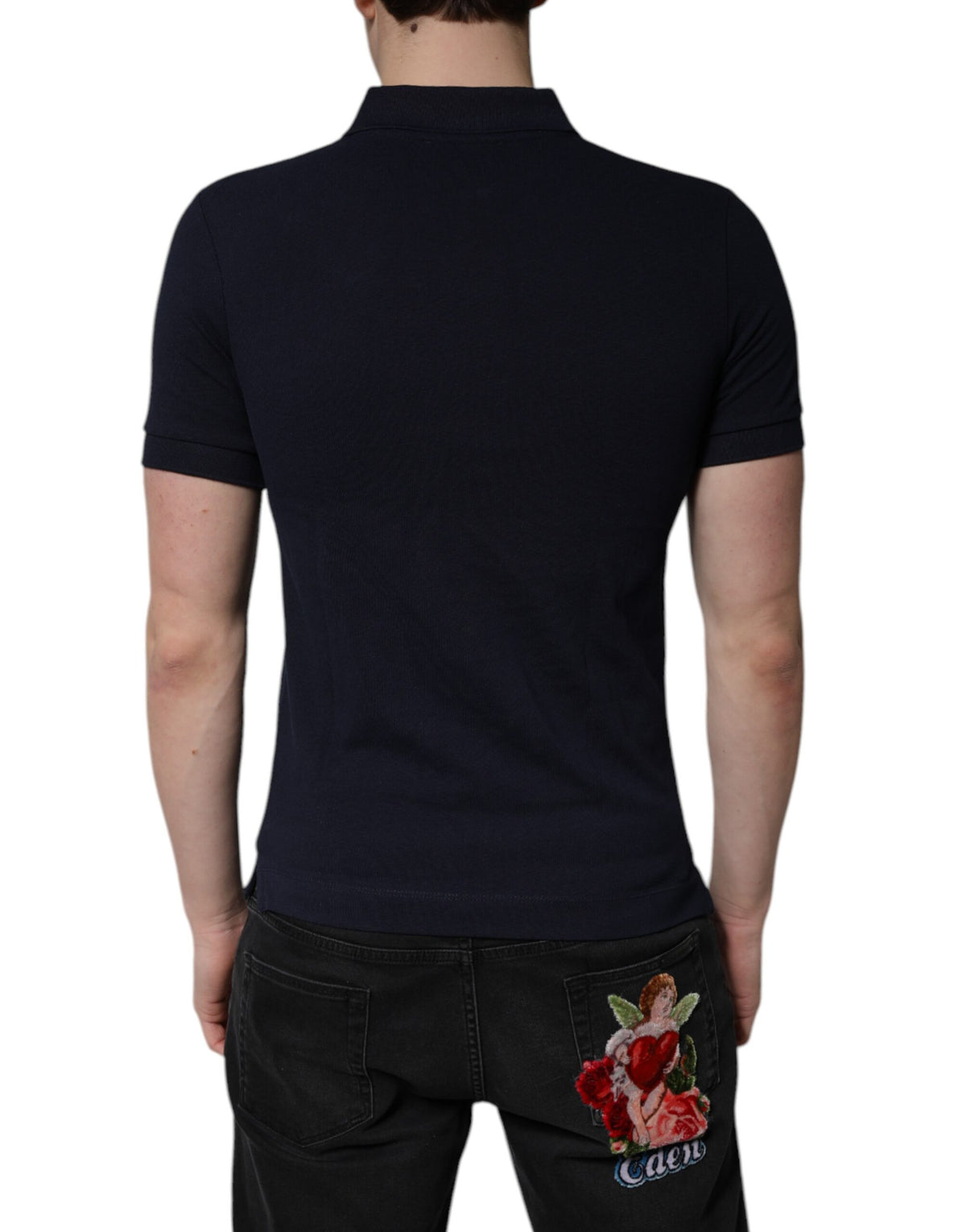 Polo en coton à col montant bleu foncé de Dolce &amp; Gabbana