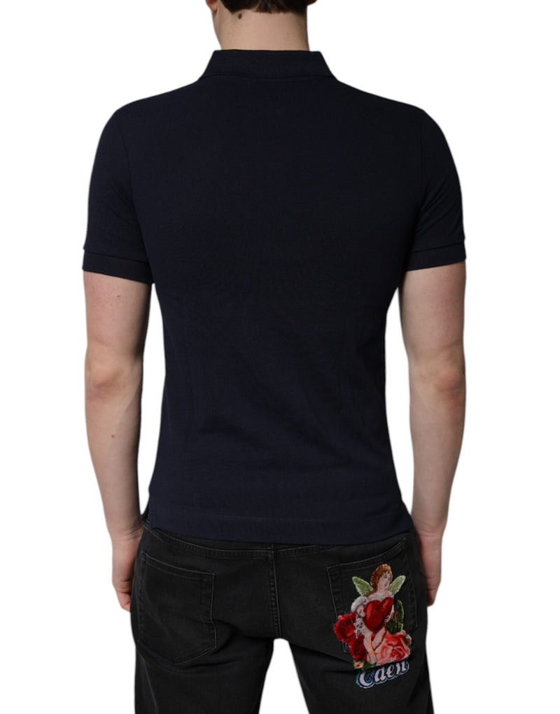 Dolce &amp; Gabbana donkerblauwe katoenen polo-t-shirt met kraag.
