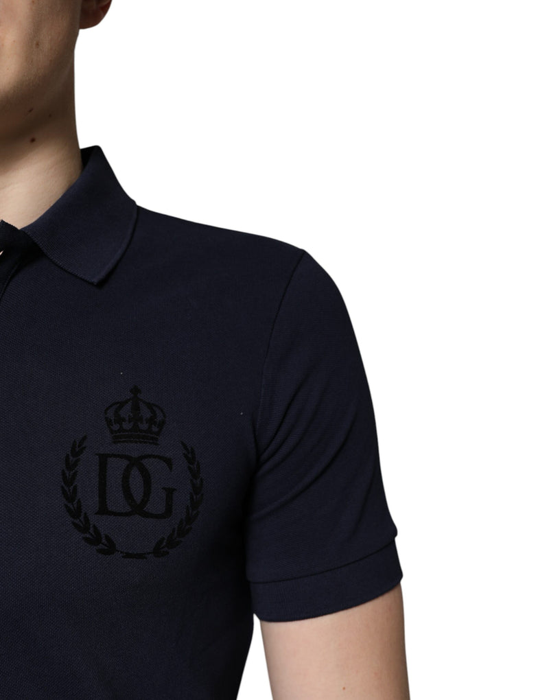 Dolce &amp; Gabbana donkerblauwe katoenen polo-t-shirt met kraag.