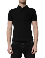 Polo à col montant en coton noir avec logo DG de Dolce &amp; Gabbana
