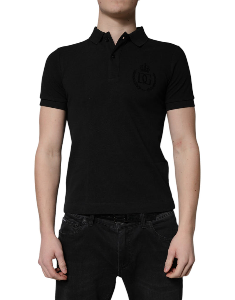Polo à col montant en coton noir avec logo DG de Dolce &amp; Gabbana