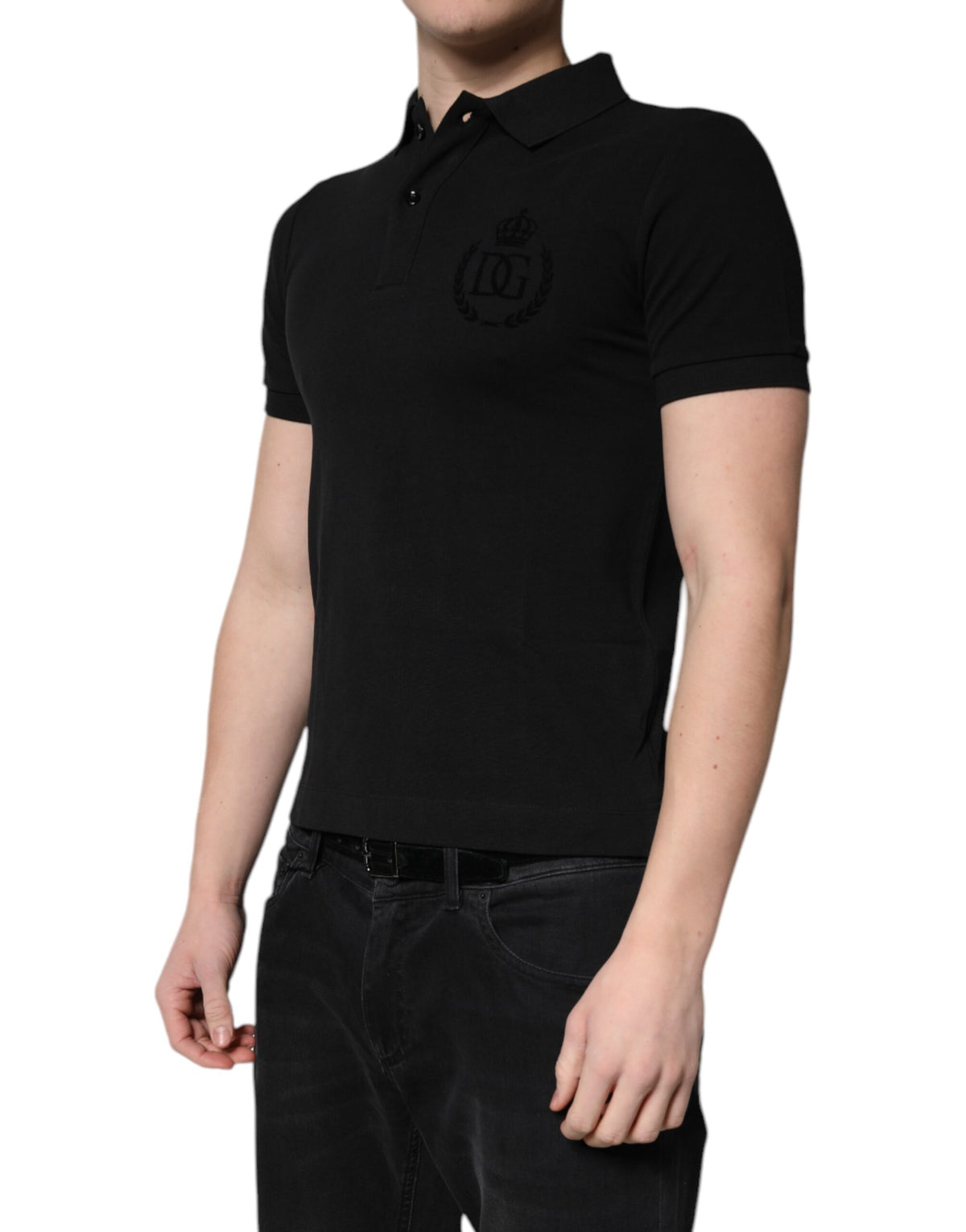 Polo à col montant en coton noir avec logo DG de Dolce &amp; Gabbana