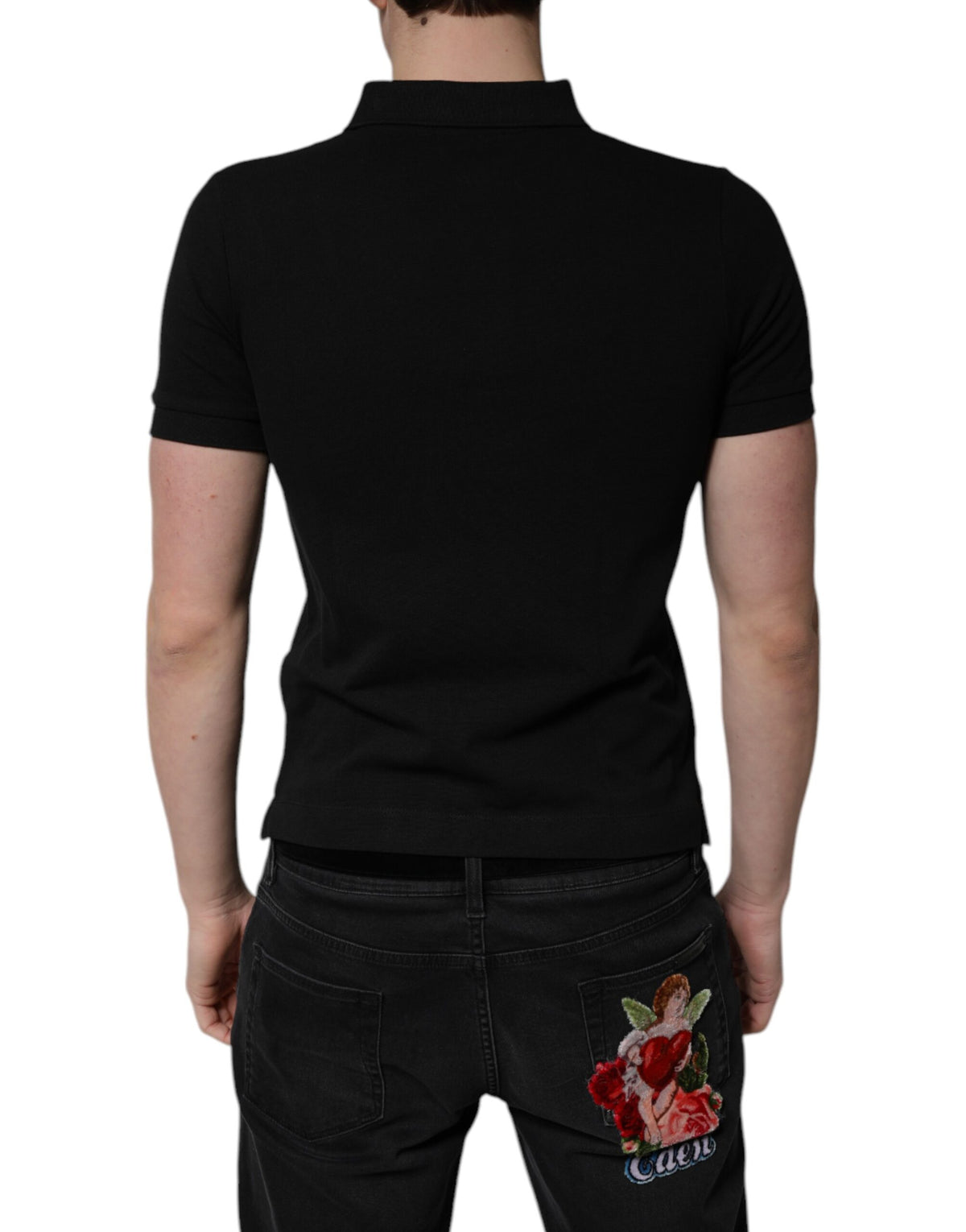 Polo à col montant en coton noir avec logo DG de Dolce &amp; Gabbana