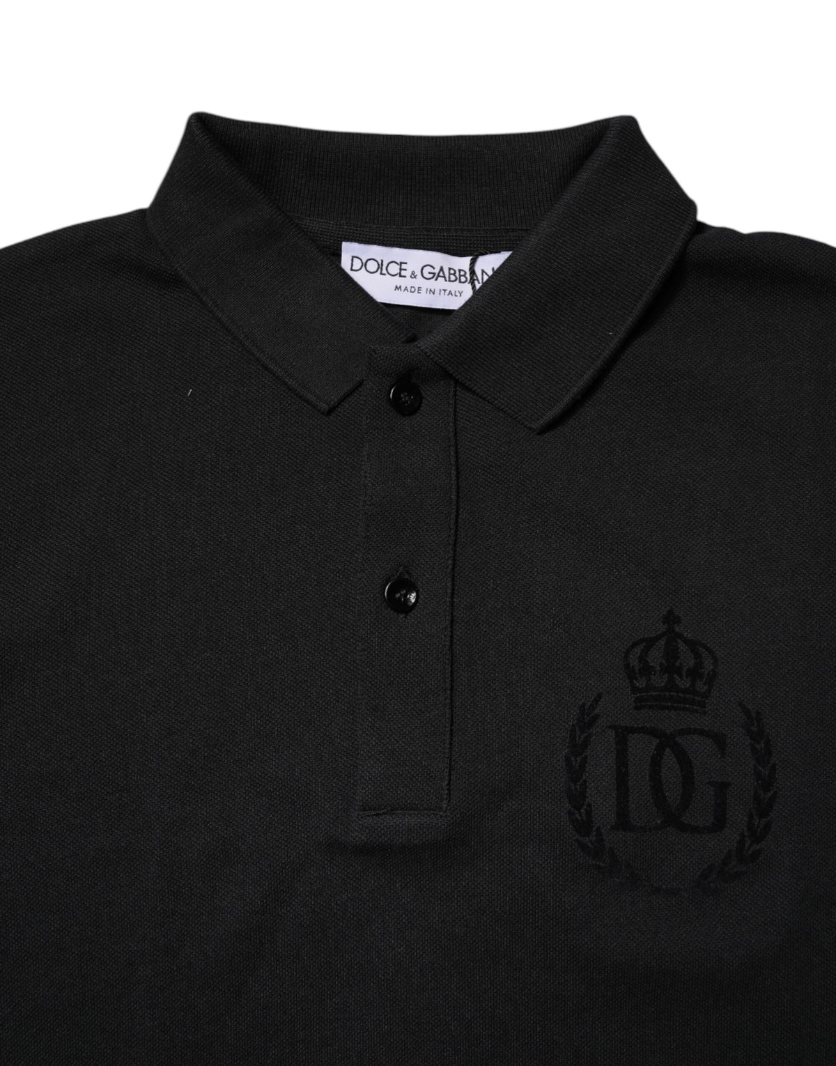 Polo à col montant en coton noir avec logo DG de Dolce &amp; Gabbana