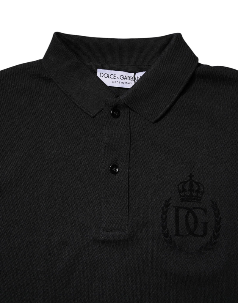 Polo à col montant en coton noir avec logo DG de Dolce &amp; Gabbana