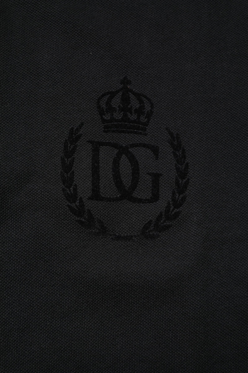 Polo à col montant en coton noir avec logo DG de Dolce &amp; Gabbana