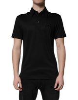 Polo en polyester noir avec col et logo DG de Dolce &amp; Gabbana