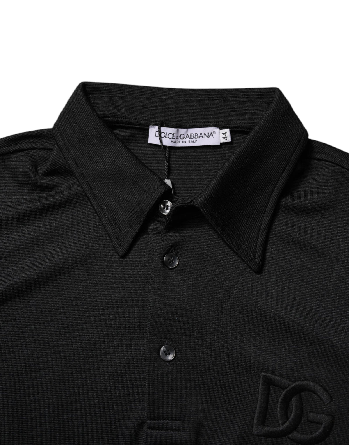 Polo en polyester noir avec col et logo DG de Dolce &amp; Gabbana
