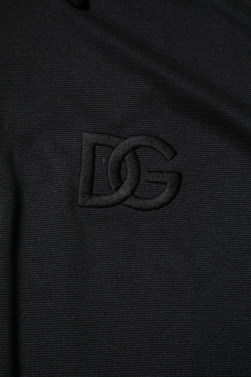 Polo en polyester noir avec col et logo DG de Dolce &amp; Gabbana