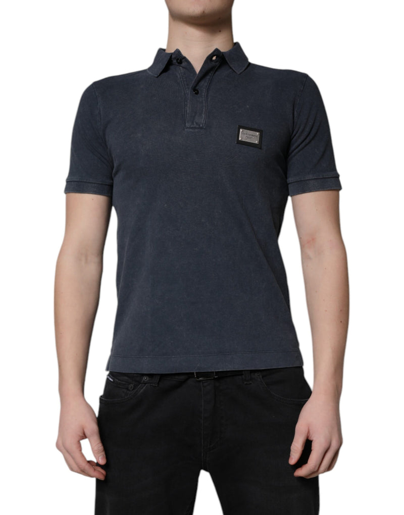 Dolce &amp; Gabbana donkerblauwe katoenen polo-shirt met logo-plaatje voor heren
