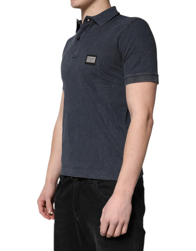 Dolce &amp; Gabbana donkerblauwe katoenen polo-shirt met logo-plaatje voor heren