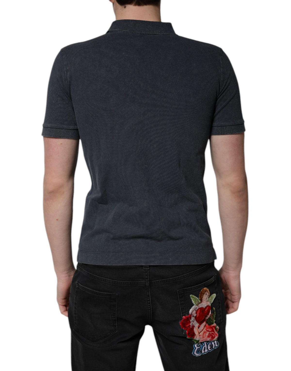 Polo en coton pour homme Dolce &amp; Gabbana, bleu foncé, avec plaque logo.