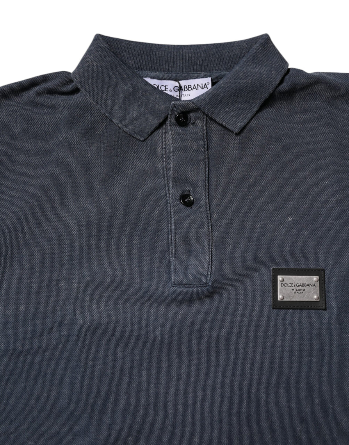 Polo en coton pour homme Dolce &amp; Gabbana, bleu foncé, avec plaque logo.